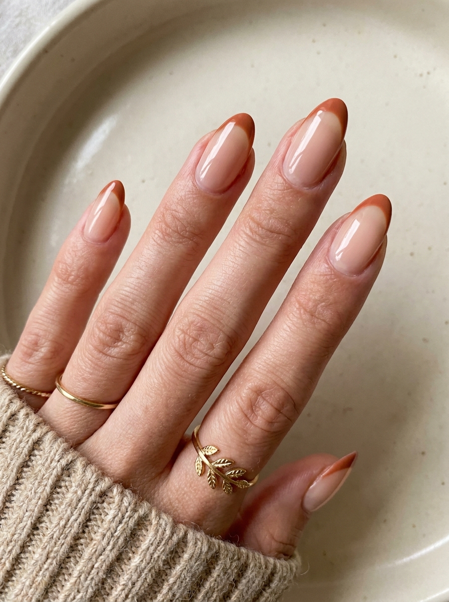 Burnt Orange French Tips als elegante French-Maniküre für den Herbst 2026